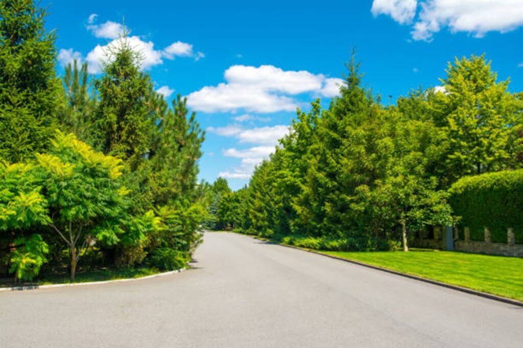Beautiful tree-lined residential neighborhood representing the communities served by Riverbend Tree Service throughout Eureka, MO.